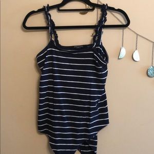 Blue and white striped bodysuit